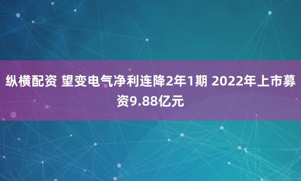 纵横配资 望变电气净利连降2年1期 2022年上市募资9.88亿元